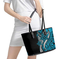 Polynesian Plumeria Floral Tattoo Pattern Leather Tote Bag Blue Style LT9 - Polynesian Pride