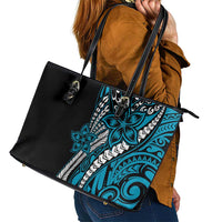 Polynesian Plumeria Floral Tattoo Pattern Leather Tote Bag Blue Style LT9 - Polynesian Pride