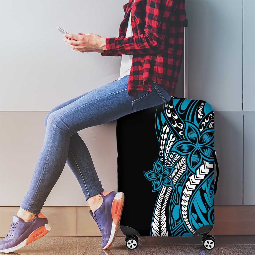 Polynesian Plumeria Floral Tattoo Pattern Luggage Cover Blue Style