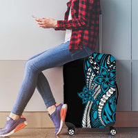 Polynesian Plumeria Floral Tattoo Pattern Luggage Cover Blue Style
