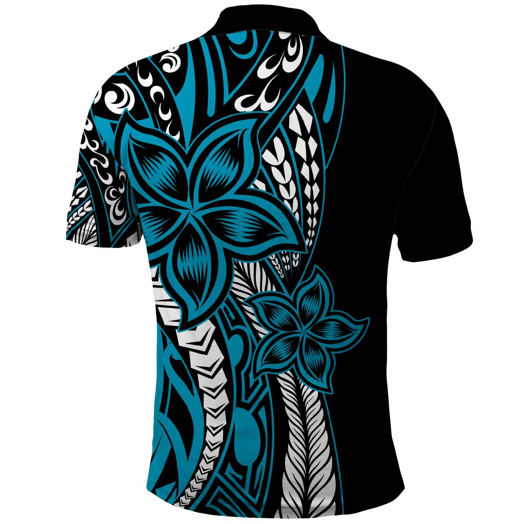 Polynesian Plumeria Floral Tattoo Pattern Polo Shirt Bllue Style