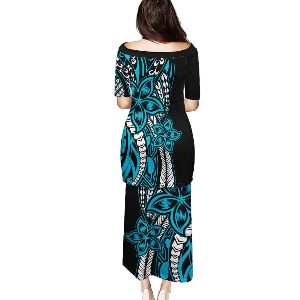 Polynesian Plumeria Floral Tattoo Pattern Puletasi Blue Style LT9 - Polynesian Pride