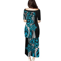 Polynesian Plumeria Floral Tattoo Pattern Puletasi Blue Style LT9 - Polynesian Pride