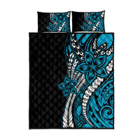 Polynesian Plumeria Floral Tattoo Pattern Quilt Bed Set Blue Style LT9 - Polynesian Pride