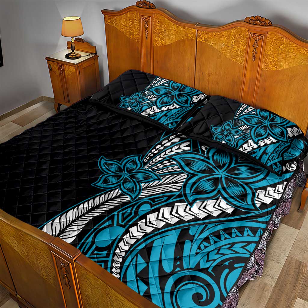 Polynesian Plumeria Floral Tattoo Pattern Quilt Bed Set Blue Style LT9 - Polynesian Pride