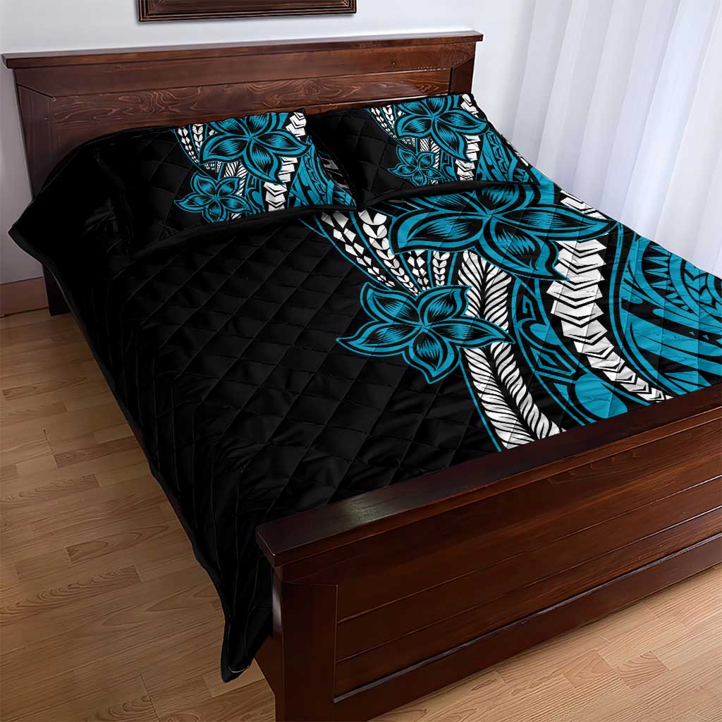 Polynesian Plumeria Floral Tattoo Pattern Quilt Bed Set Blue Style LT9 - Polynesian Pride
