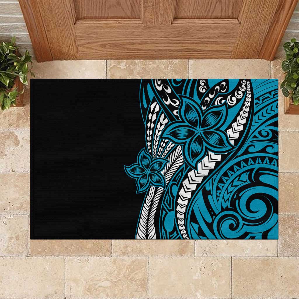 Polynesian Plumeria Floral Tattoo Pattern Rubber Doormat Blue Style LT9 Blue - Polynesian Pride