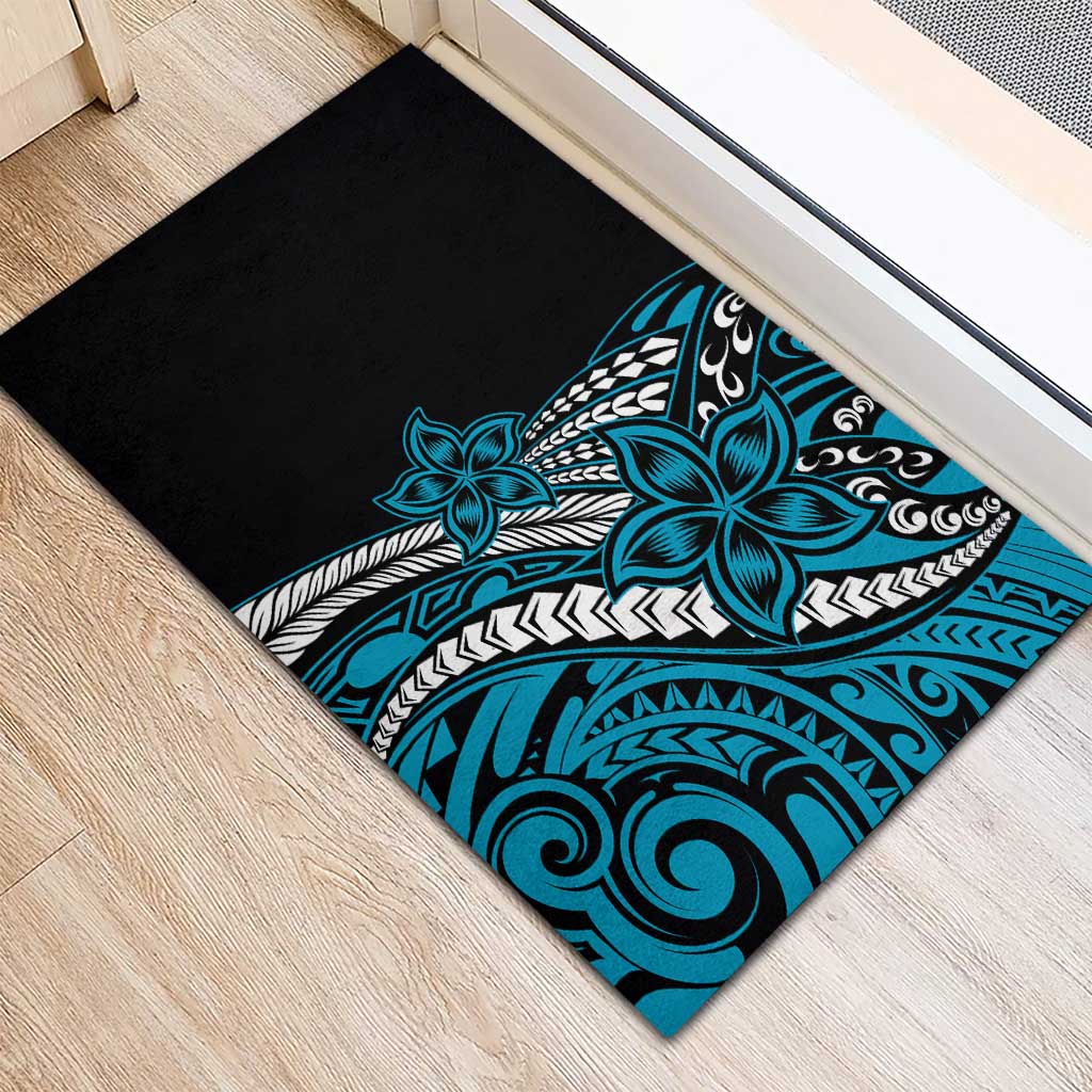 Polynesian Plumeria Floral Tattoo Pattern Rubber Doormat Blue Style LT9 - Polynesian Pride