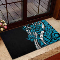 Polynesian Plumeria Floral Tattoo Pattern Rubber Doormat Blue Style LT9 - Polynesian Pride