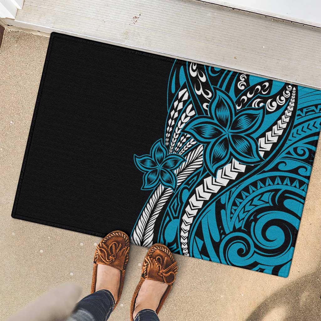 Polynesian Plumeria Floral Tattoo Pattern Rubber Doormat Blue Style LT9 - Polynesian Pride