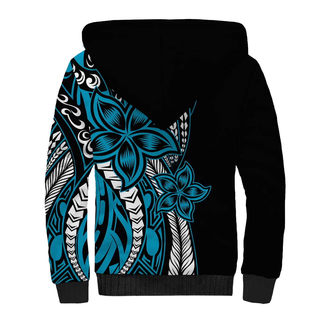 Polynesian Plumeria Floral Tattoo Pattern Sherpa Hoodie Blue Style LT9 - Polynesian Pride