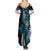 Polynesian Plumeria Floral Tattoo Pattern Summer Maxi Dress Bllue Style