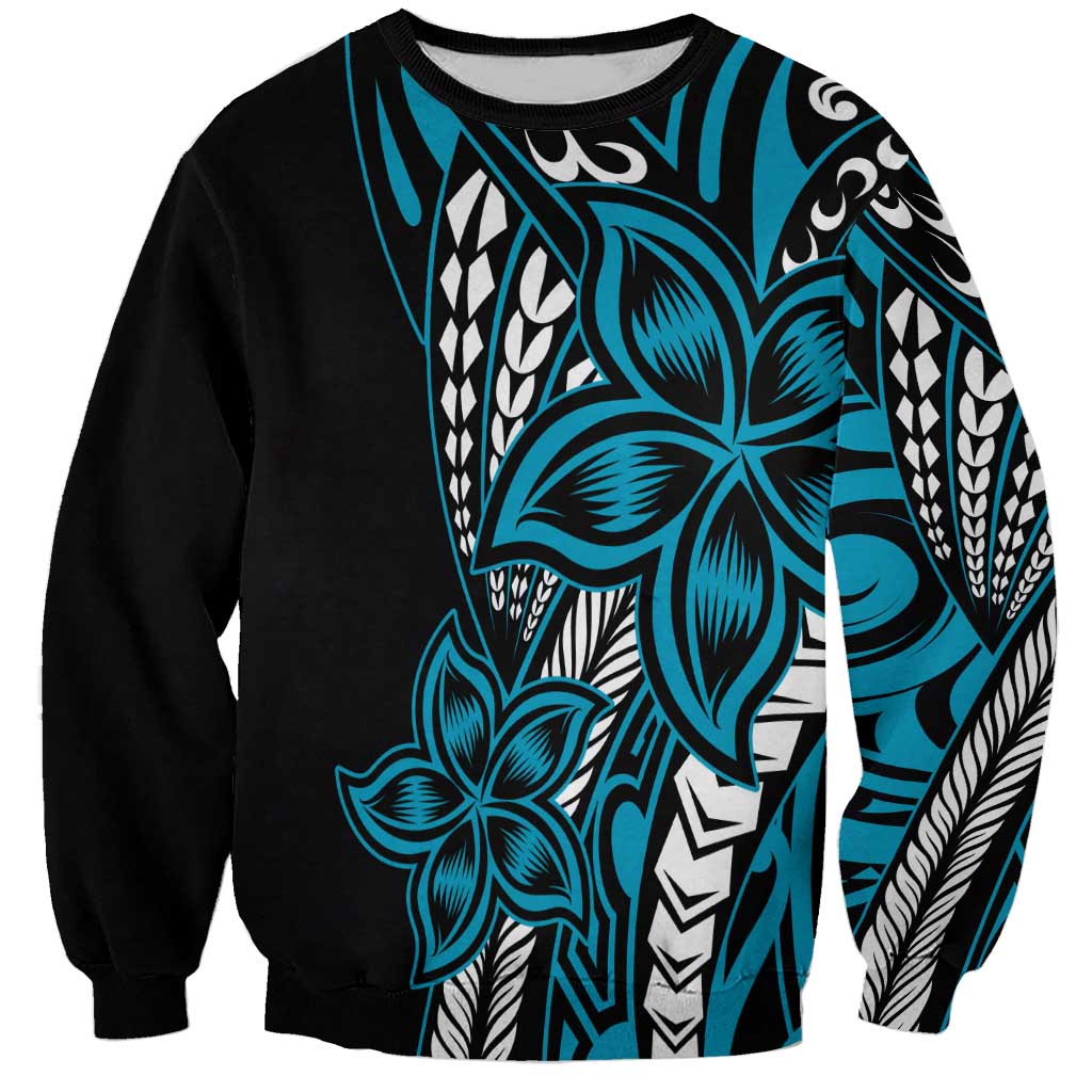 Polynesian Plumeria Floral Tattoo Pattern Sweatshirt Blue Style LT9 Unisex Blue - Polynesian Pride