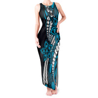 Polynesian Plumeria Floral Tattoo Pattern Tank Maxi Dress Blue Style LT9 Women Blue - Polynesian Pride
