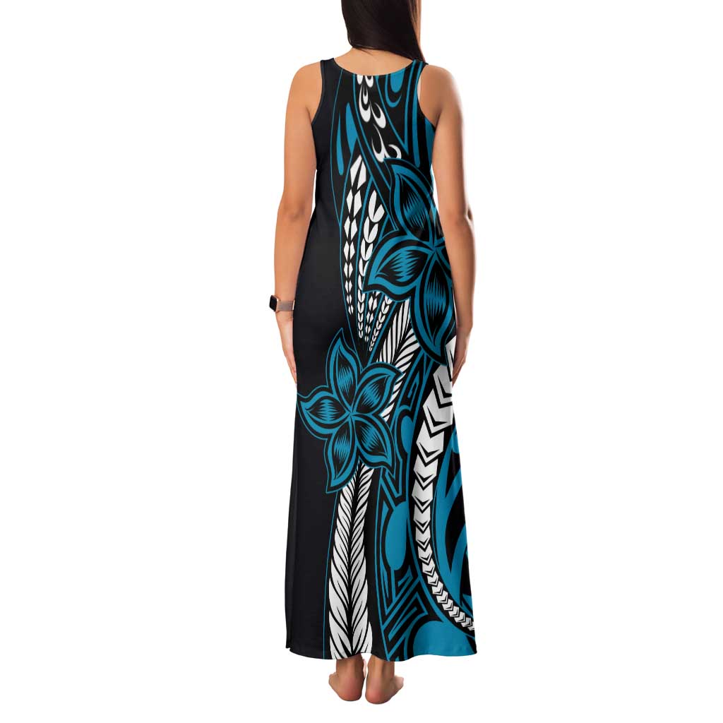 Polynesian Plumeria Floral Tattoo Pattern Tank Maxi Dress Blue Style LT9 - Polynesian Pride