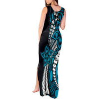 Polynesian Plumeria Floral Tattoo Pattern Tank Maxi Dress Blue Style LT9 - Polynesian Pride