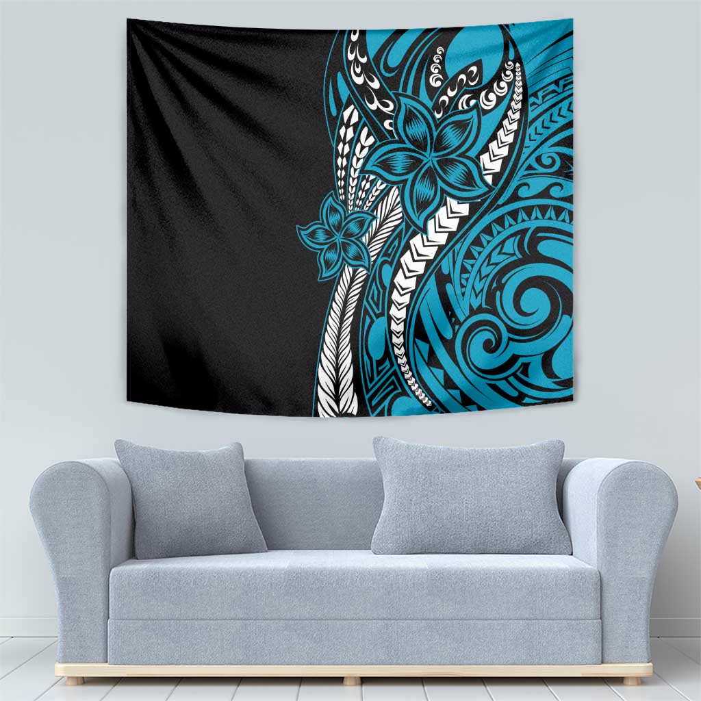 Polynesian Plumeria Floral Tattoo Pattern Tapestry Blue Style