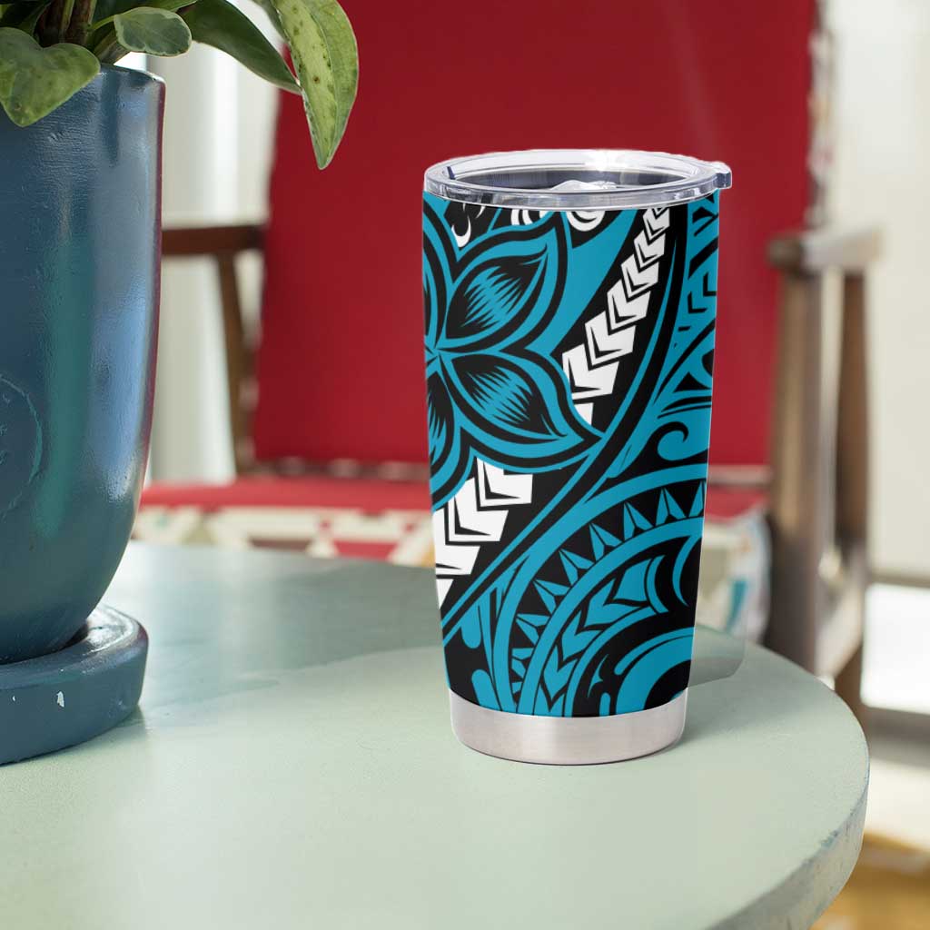 Polynesian Plumeria Floral Tattoo Pattern Tumbler Cup Blue Style LT9 - Polynesian Pride