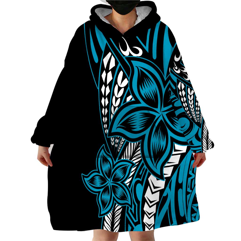 Polynesian Plumeria Floral Tattoo Pattern Wearable Blanket Hoodie Blue Style LT9 - Polynesian Pride