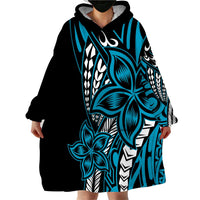 Polynesian Plumeria Floral Tattoo Pattern Wearable Blanket Hoodie Blue Style LT9 - Polynesian Pride