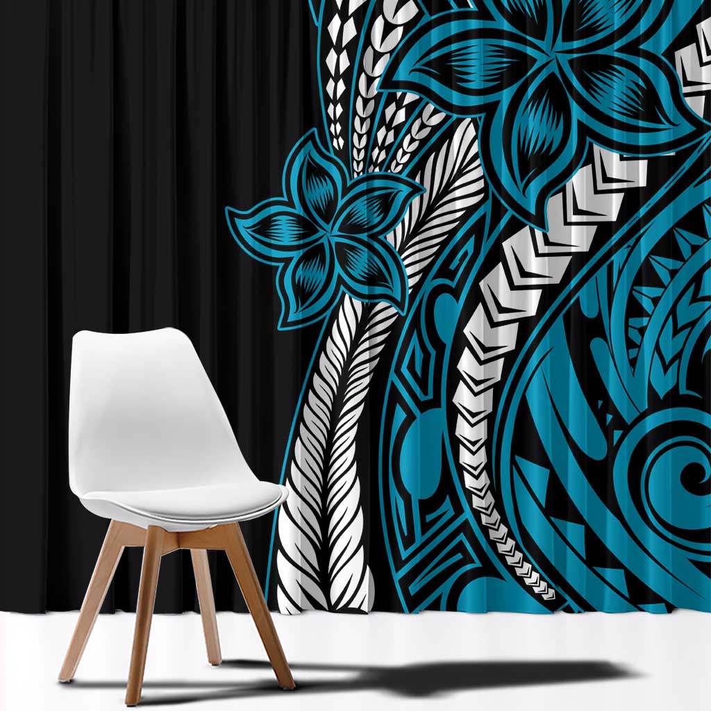 Polynesian Plumeria Floral Tattoo Pattern Window Curtain Blue Style LT9 - Polynesian Pride