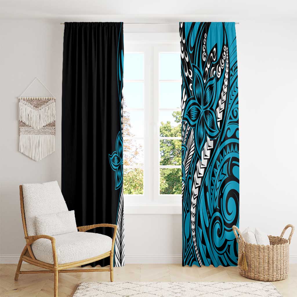 Polynesian Plumeria Floral Tattoo Pattern Window Curtain Blue Style LT9 - Polynesian Pride