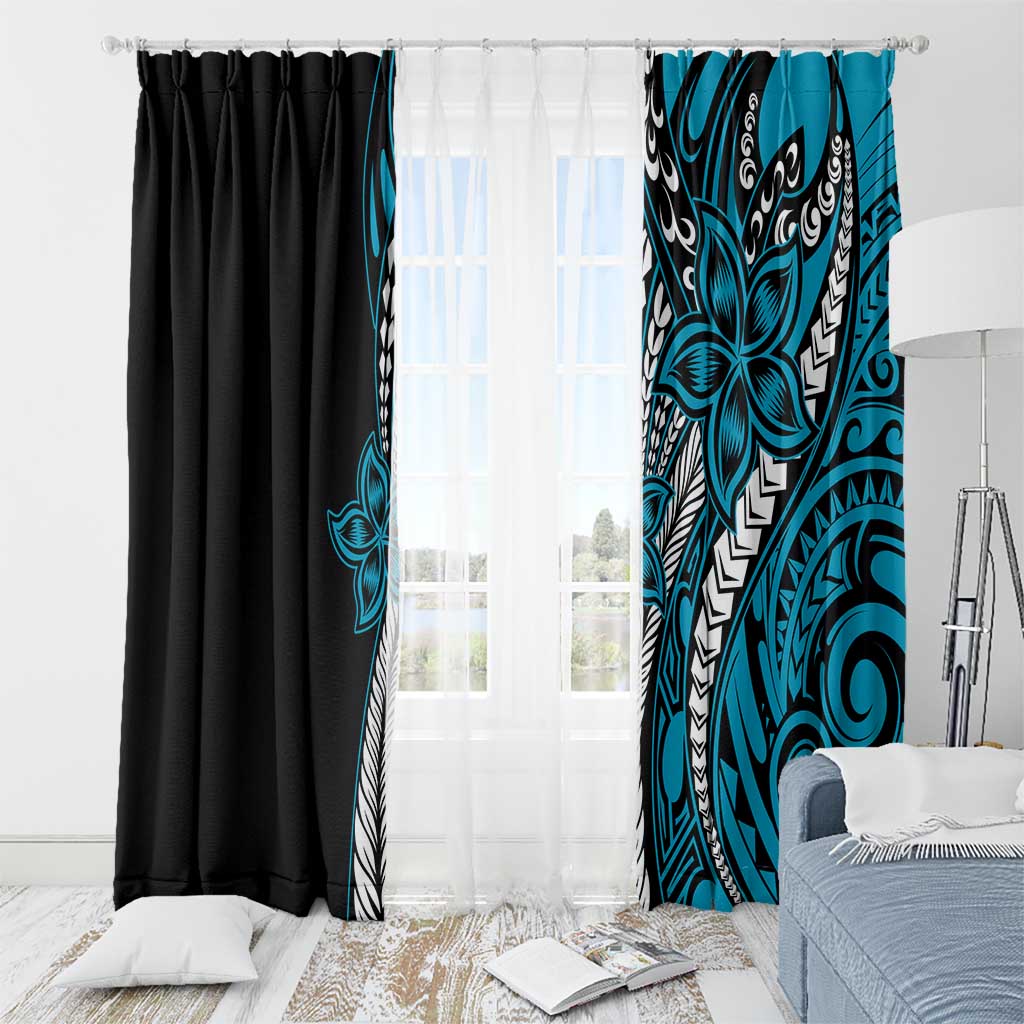 Polynesian Plumeria Floral Tattoo Pattern Window Curtain Blue Style LT9 - Polynesian Pride