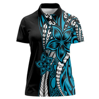 Polynesian Plumeria Floral Tattoo Pattern Women Polo Shirt Bllue Style