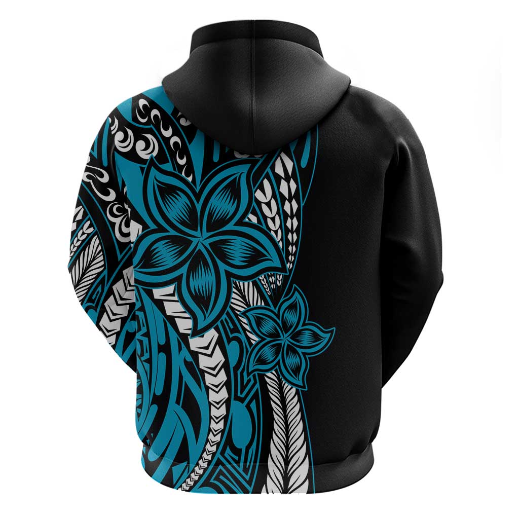 Polynesian Plumeria Floral Tattoo Pattern Zip Hoodie Bllue Style