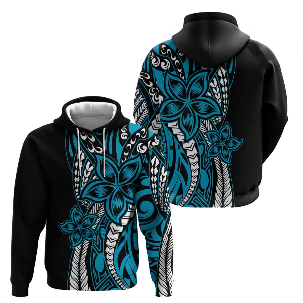 Polynesian Plumeria Floral Tattoo Pattern Zip Hoodie Bllue Style