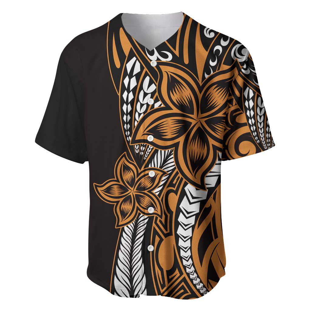 Polynesian Plumeria Floral Tattoo Pattern Baseball Jersey Gold Style