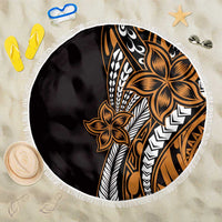 Polynesian Plumeria Floral Tattoo Pattern Beach Blanket Gold Style LT9 One Size 150cm Gold - Polynesian Pride