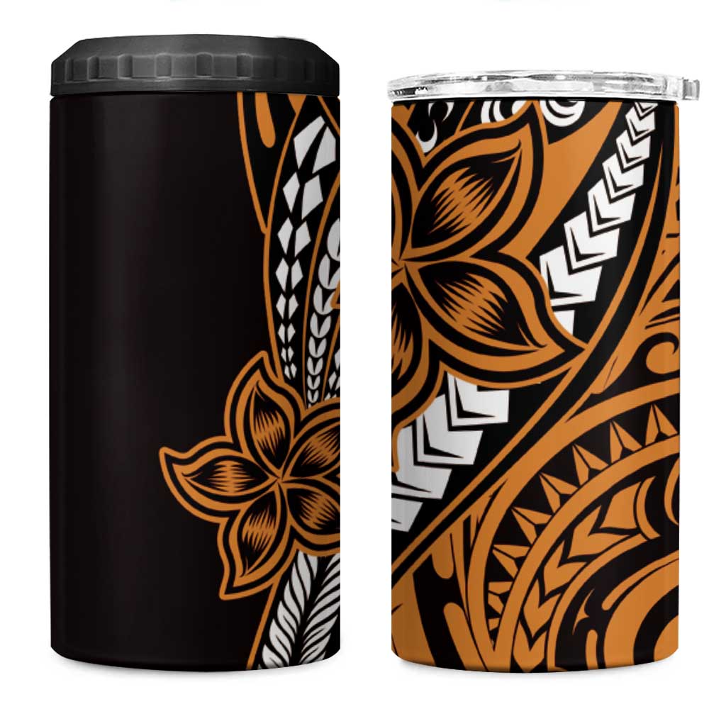 Polynesian Plumeria Floral Tattoo Pattern 4 in 1 Can Cooler Tumbler Gold Style LT9 One Size: 16 oz Gold - Polynesian Pride
