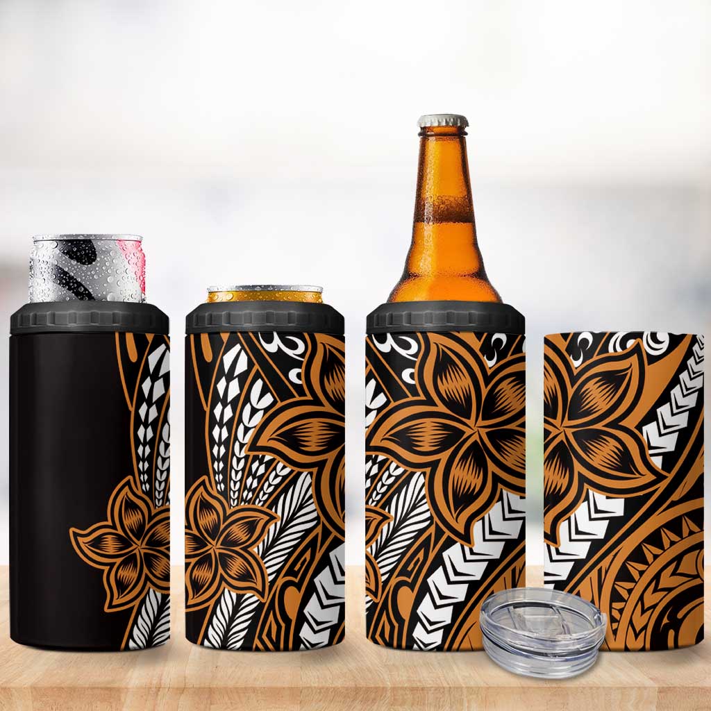Polynesian Plumeria Floral Tattoo Pattern 4 in 1 Can Cooler Tumbler Gold Style LT9 - Polynesian Pride