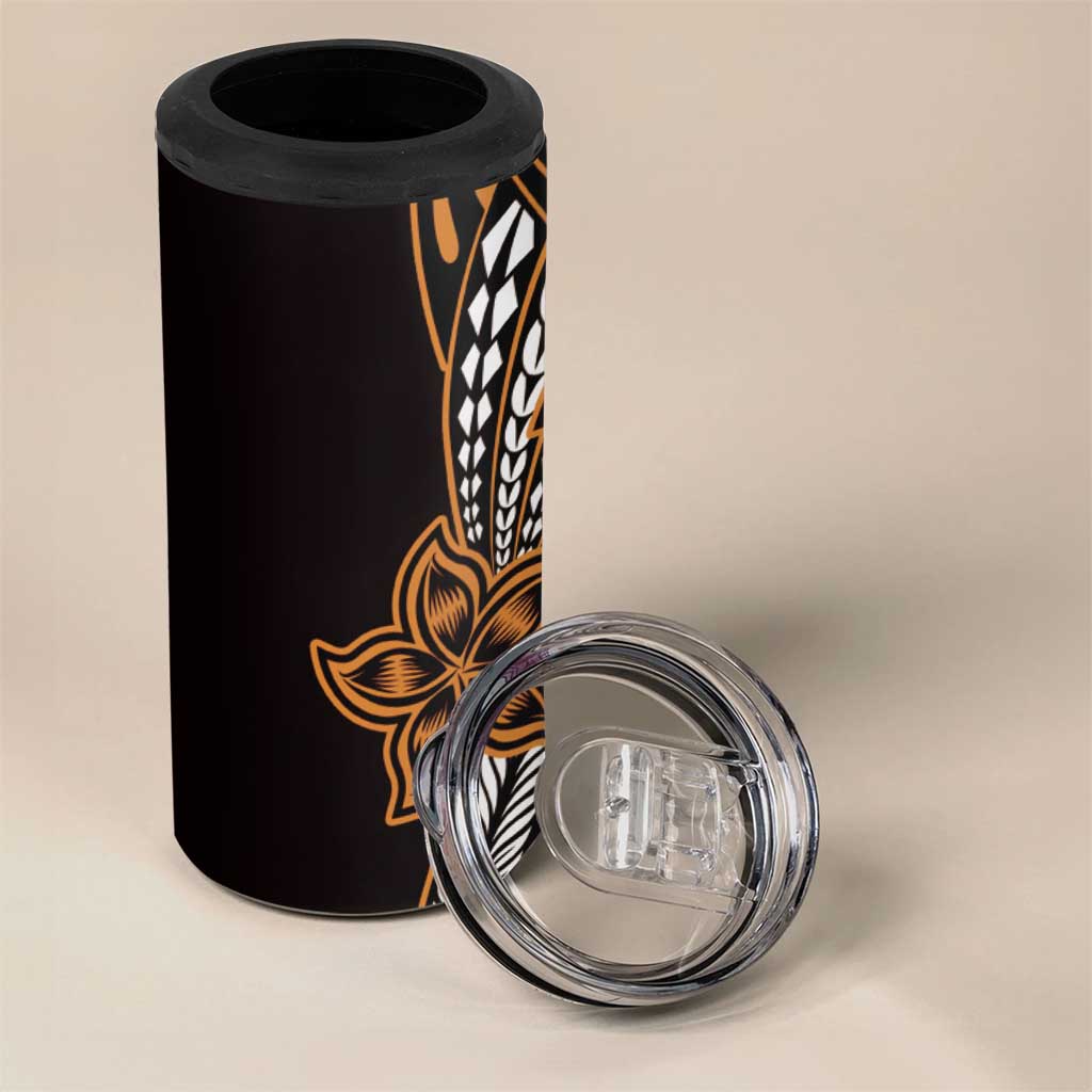 Polynesian Plumeria Floral Tattoo Pattern 4 in 1 Can Cooler Tumbler Gold Style LT9 - Polynesian Pride