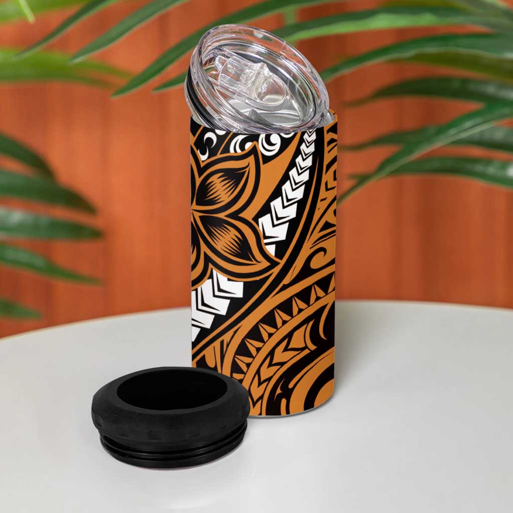 Polynesian Plumeria Floral Tattoo Pattern 4 in 1 Can Cooler Tumbler Gold Style LT9 - Polynesian Pride
