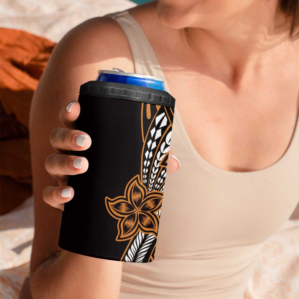 Polynesian Plumeria Floral Tattoo Pattern 4 in 1 Can Cooler Tumbler Gold Style LT9 - Polynesian Pride