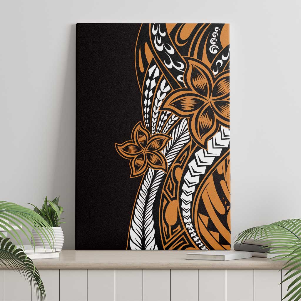 Polynesian Plumeria Floral Tattoo Pattern Canvas Wall Art Gold Style LT9 - Polynesian Pride