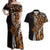 Polynesian Plumeria Floral Tattoo Pattern Couples Matching Off Shoulder Maxi Dress and Hawaiian Shirt Gold Style