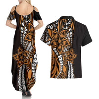 Polynesian Plumeria Floral Tattoo Pattern Couples Matching Summer Maxi Dress and Hawaiian Shirt Gold Style LT9 - Polynesian Pride