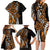 Polynesian Plumeria Floral Tattoo Pattern Family Matching Long Sleeve Bodycon Dress and Hawaiian Shirt Gold Style