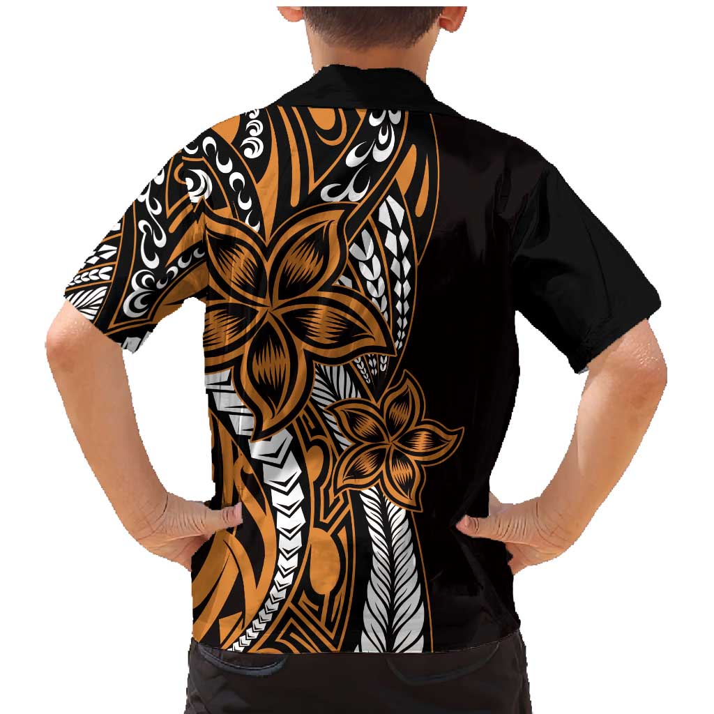 Polynesian Plumeria Floral Tattoo Pattern Family Matching Mermaid Dress and Hawaiian Shirt Gold Style
