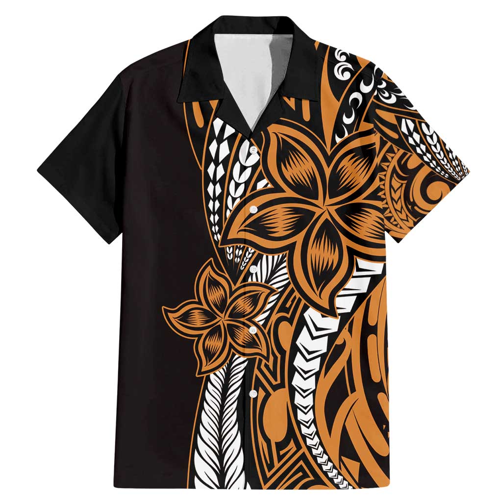 Polynesian Plumeria Floral Tattoo Pattern Family Matching Mermaid Dress and Hawaiian Shirt Gold Style