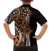 Polynesian Plumeria Floral Tattoo Pattern Family Matching Off The Shoulder Long Sleeve Dress and Hawaiian Shirt Gold Style