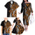 Polynesian Plumeria Floral Tattoo Pattern Family Matching Off The Shoulder Long Sleeve Dress and Hawaiian Shirt Gold Style