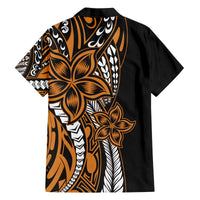 Polynesian Plumeria Floral Tattoo Pattern Family Matching Off The Shoulder Long Sleeve Dress and Hawaiian Shirt Gold Style