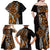 Polynesian Plumeria Floral Tattoo Pattern Family Matching Off Shoulder Maxi Dress and Hawaiian Shirt Gold Style