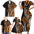 Polynesian Plumeria Floral Tattoo Pattern Family Matching Short Sleeve Bodycon Dress and Hawaiian Shirt Gold Style