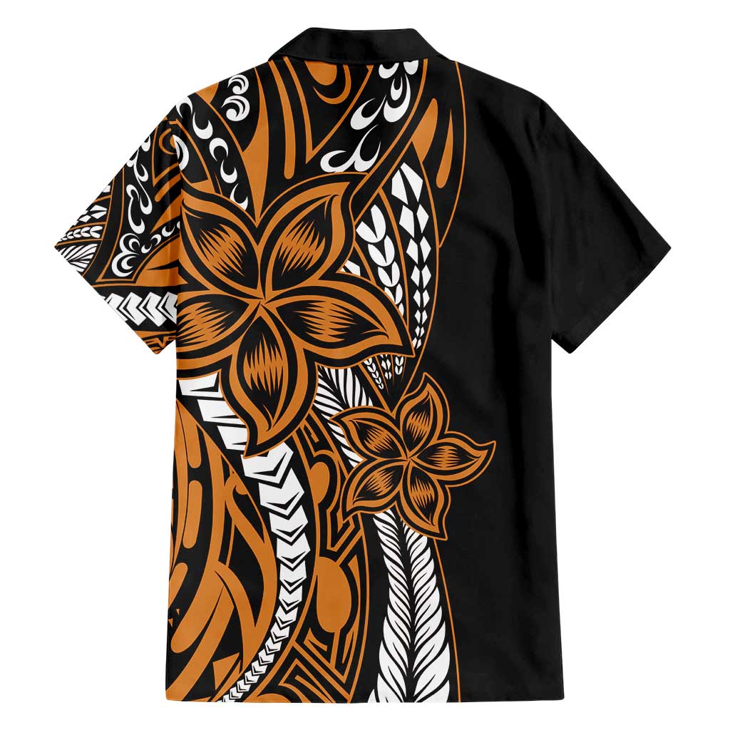 Polynesian Plumeria Floral Tattoo Pattern Family Matching Short Sleeve Bodycon Dress and Hawaiian Shirt Gold Style