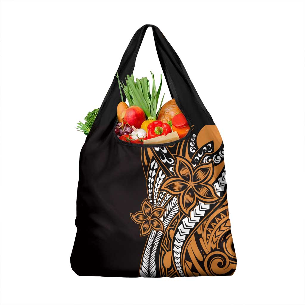 Polynesian Plumeria Floral Tattoo Pattern Grocery Bag Gold Style LT9 1-pack One Size Gold - Polynesian Pride